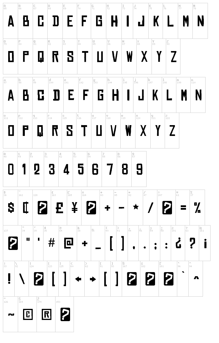 Chinese Rocks font map